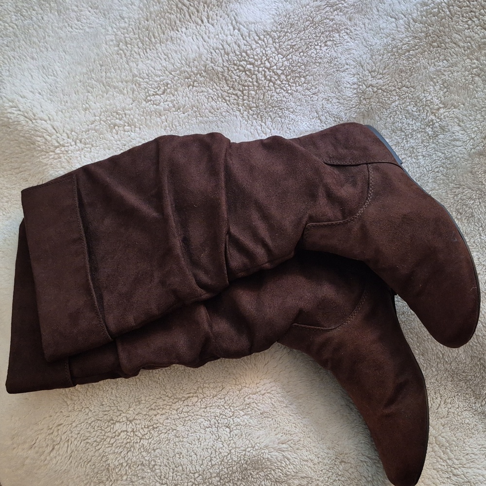 Brown Suede Knee-High Boots